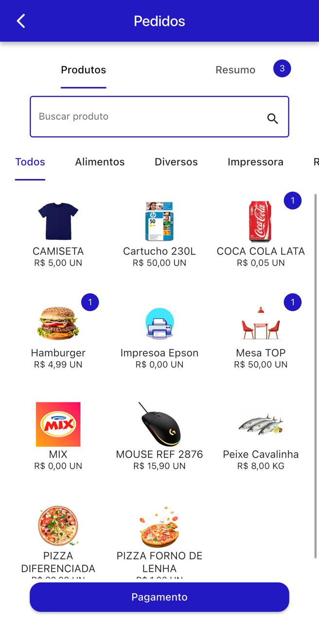 Tela de Pedidos e Pagamento
